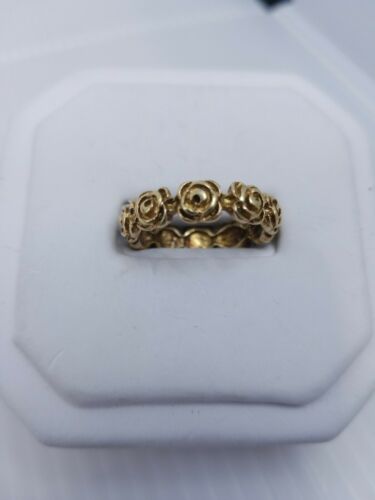 Vintage Gold On Sterling Silver 925 Rose Bloom Ring Signed OT Turkey Size 8