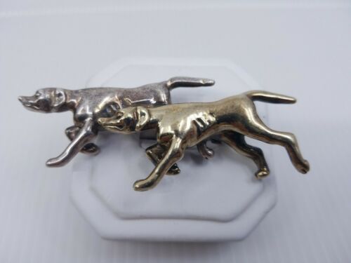 Vintage Sterling Silver 3D Puffed Dogs Brooch. Signed MH 925