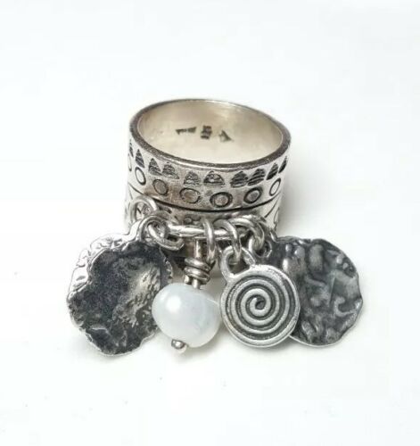 VINTAGE SILPADA STERLING SILVER CHA CHA COIN CHARM PEARL RING Sz 5.5 Retired