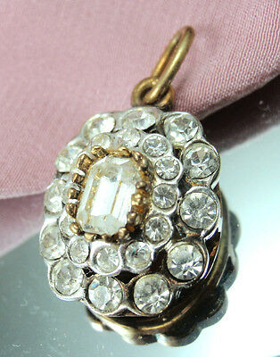 Vintage Italian Marked GA Gold Washed Sterling Silver Clear Rhinestone Pendant