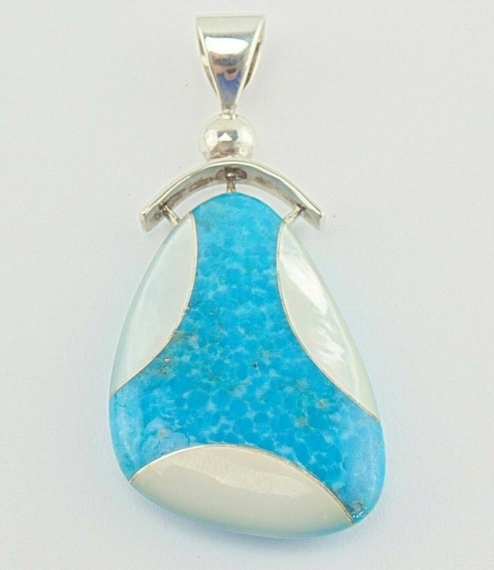 Jay King DTR Sterling Silver REVERSIBLE TWO-SIDED Turquoise MOP Pendant