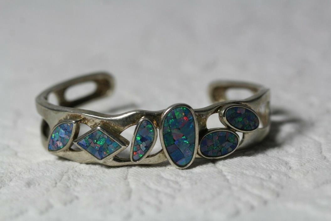 Whitney Kelly WK 925 Sterling Silver Natural Opal Mosaic Inlay Cuff Bracelet