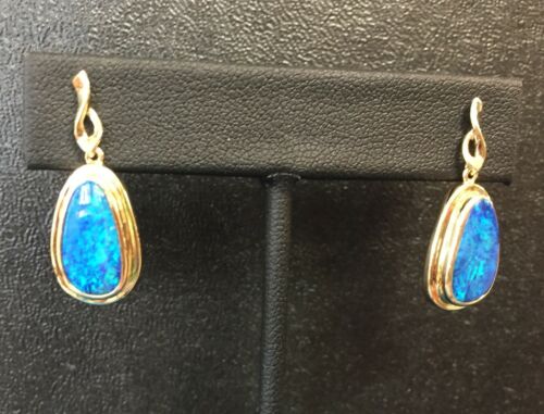 14k Gold And Blue Opal Earrings