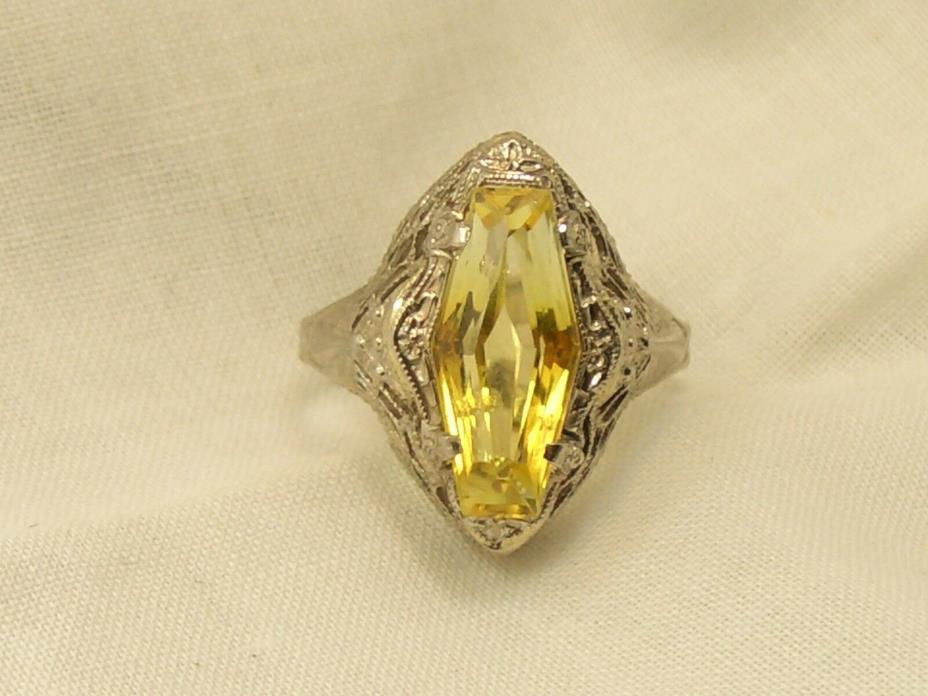 Estate Antique 14K White Gold Chrysoberyl Filigree Ring A & S Signed Victorian