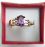 VIntage Amethyst Gold Plated 925 Sterling Silver Engagement Ring - Size 7.75