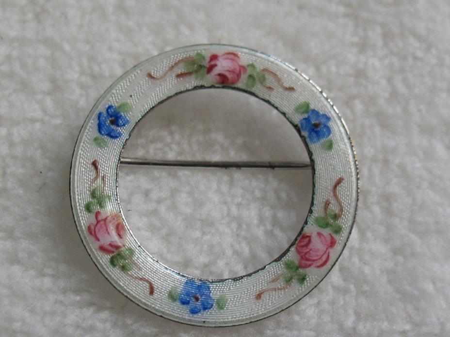 LOVELY VINTAGE STERLING ENAMELED PIN BY LA MODE BLUE & RED FLOWERS