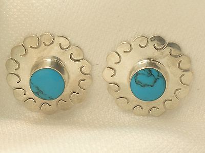 Estate Vintage Sterling Silver Spider Web Turquoise Earrings Pretty Design