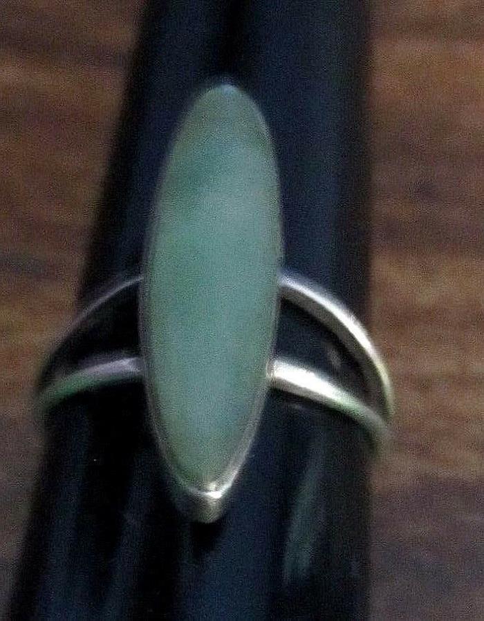 Signed FMB Mexico Elongated GREEN Cabochon Ring Size 6 VINTAGE Free Shipping!