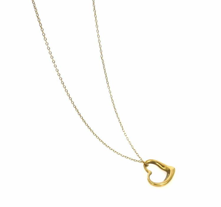 Vintage Tiffany & Co Elsa Peretti Open Heart 18K Yellow Gold Pendant Necklace