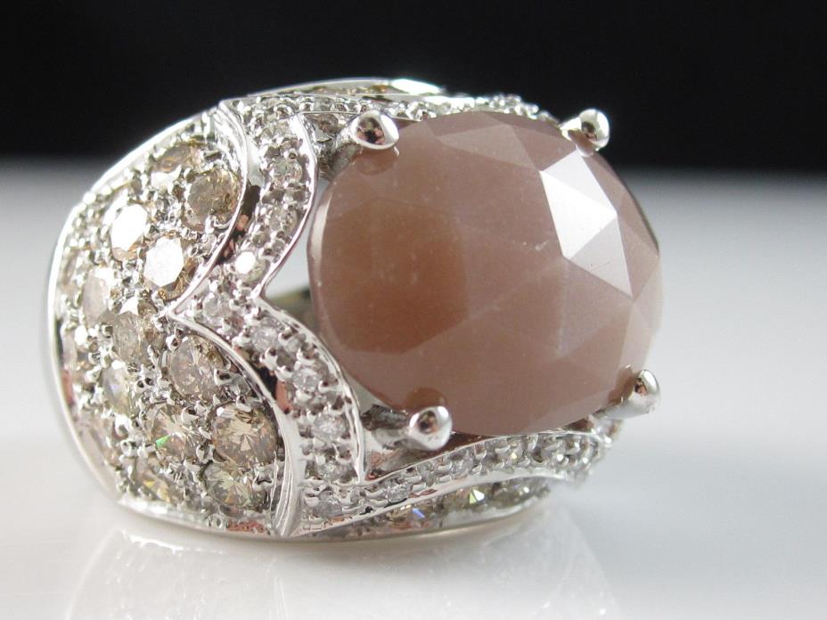 Sonia B Bitton Rose Quartz Diamond Ring 14K White Gold Designer Signed Size 6.75