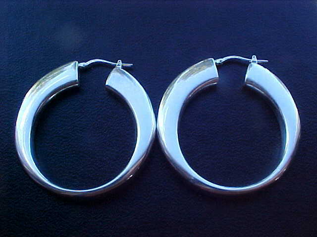 Vtg Sterling Silver Hoop Earrings 1 5/8