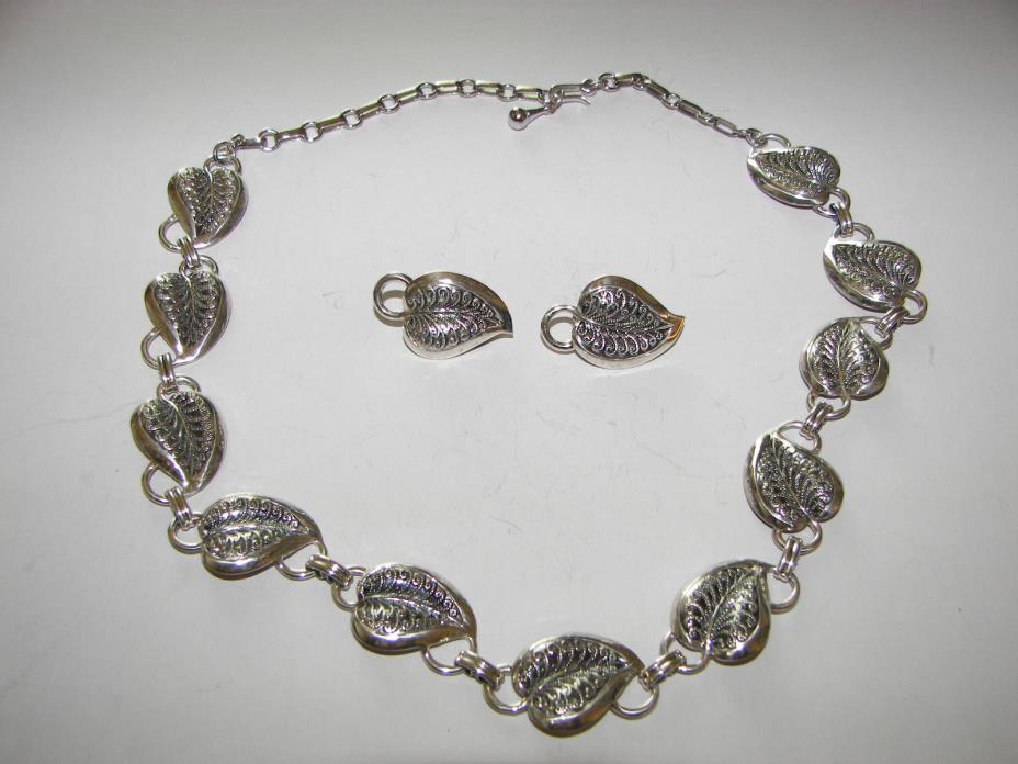 Vintage Danecraft Sterling 18 inch necklace matching clip on Earrings