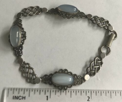 Vintage Beau Faux Moonstone Sterling Silver Filigree Bracelet