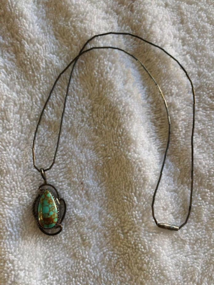 SR Sterling Silver .925 Turquoise  Pendant Necklace
