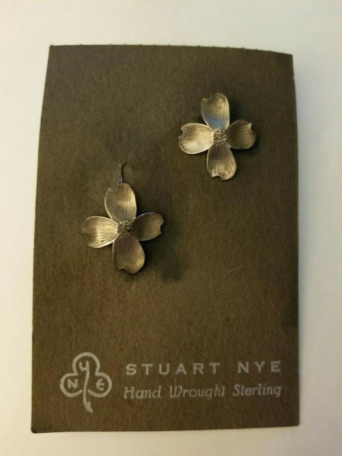 Vtg Stuart Nye Sterling Dogwood Screw Back Earrings Early Handcrafted Design #1