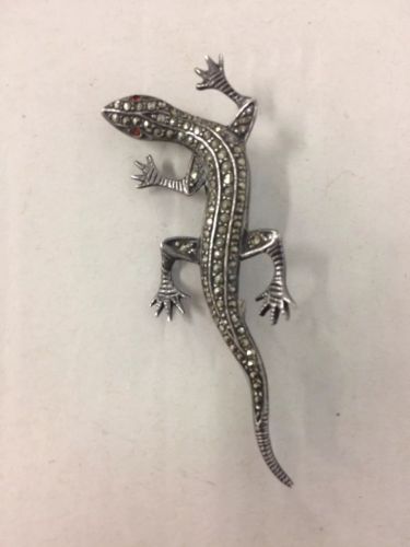 Lizard Salamander Gecko 925 Silver Marcasite Brooch Pin Hallmarked MKV
