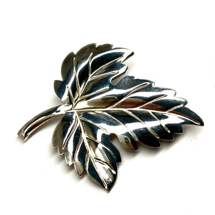 Vintage TIFFANY & CO. Sterling Silver Leaf BROOCH PIN Size 1.75” x 1.25”