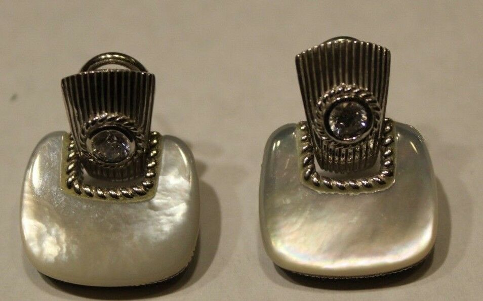 Judith Ripka 925 Sterling Silver Door Knocker Pierced Earring w/MOP & Diamonique