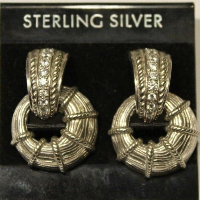 NEWJudith Ripka 925 Sterling Silver Door Knocker Diamonique French Clip Earrings