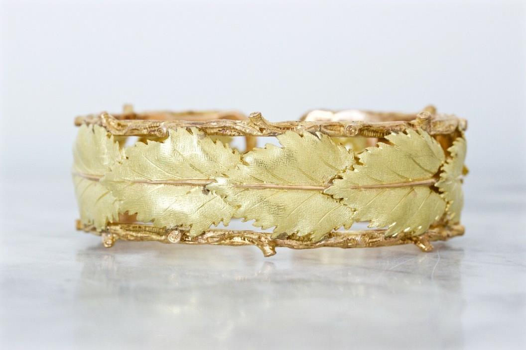 Vintage Buccellati Leaf Cuff Bracelet 18k Multi Tone Gold 1960s Estate Designer