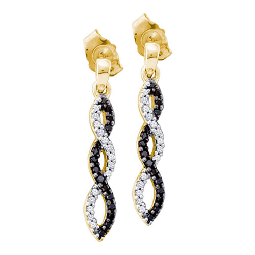 Gorgeous 10KT Yellow Gold White and Black Diamond Infinity Earrings