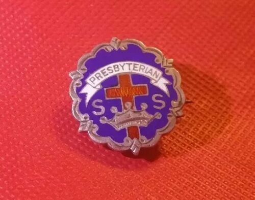 ~Little System~ Antique Sterling Silver & Enamel Presbyterian Red Cross Pin~