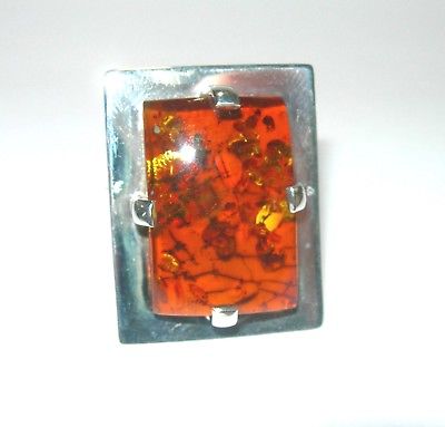 ARTISAN STUDIO STERLING SILVER SIGNED LARGE HUGE BALTIC AMBER RING SIGNED