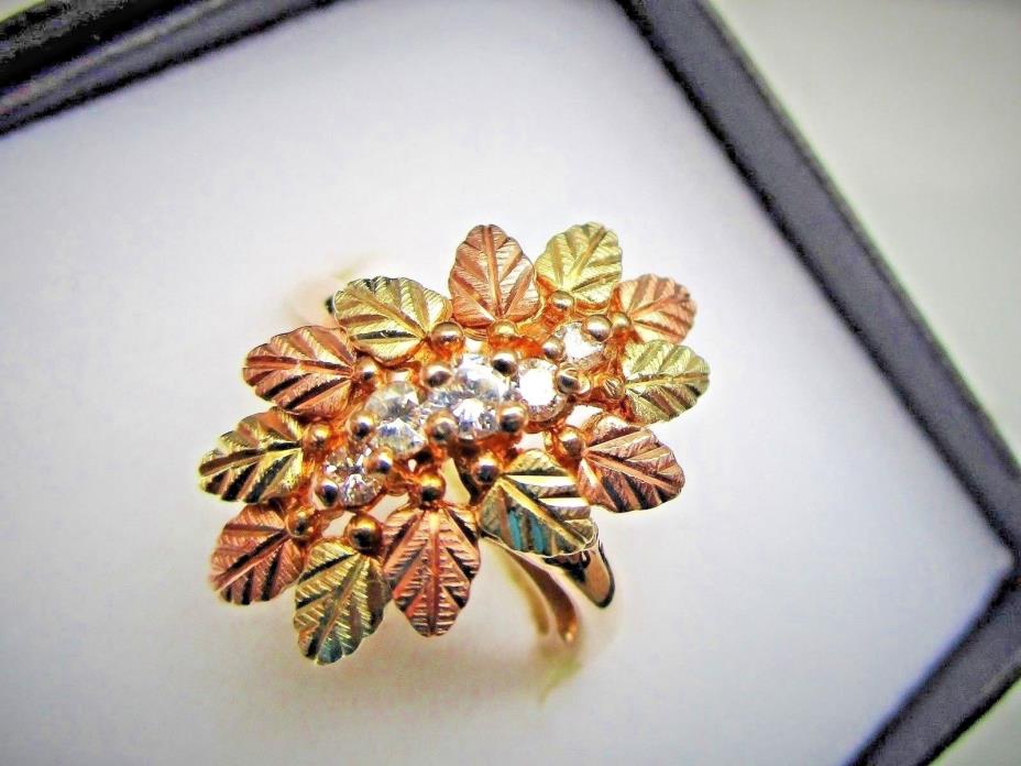 BLACK HILLS GOLD RING DIAMOND 10k ROSE AND YELLOW GOLD CLUSTER MARKED CCO Sz. 7