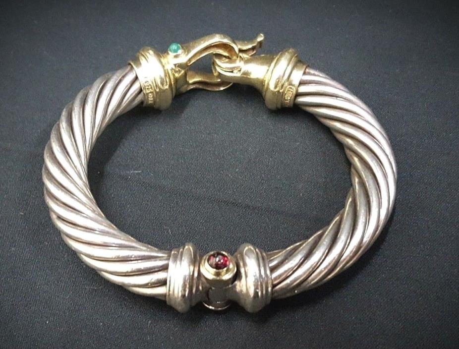 ON SALE! David Yurman Silver & Gold Cable Buckle Bracelet With Stone Accents