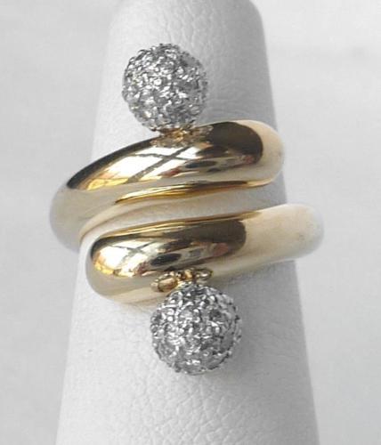 Tiffany Paloma Picasso 18K Gold+Platinum Diamond Balls Modernist Bypass Ring
