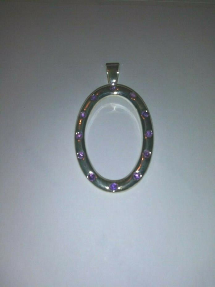 HUGE STERLING SILVER LUC 925 AMETHYST STONE PENDANT