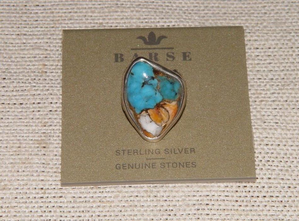 BARSE~Statement Ring~STERLING SILVER~Genuine Stone~Turquoise~Spiny Oyster~size 8