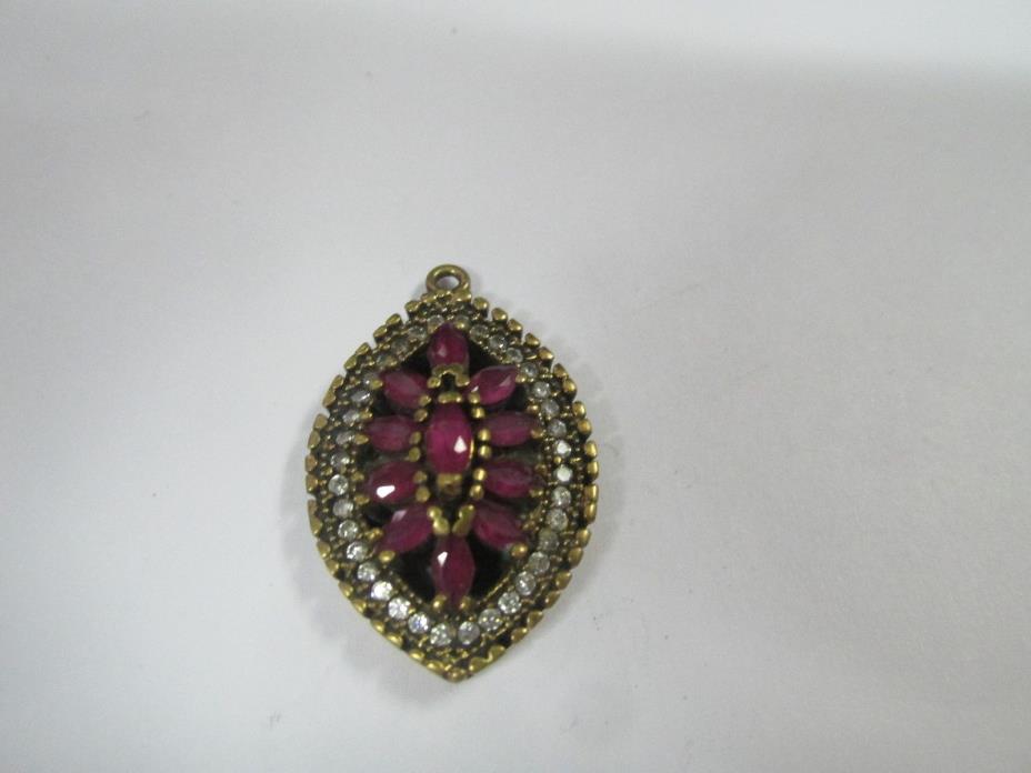Vintage 925 Red Stone Necklace Pendant