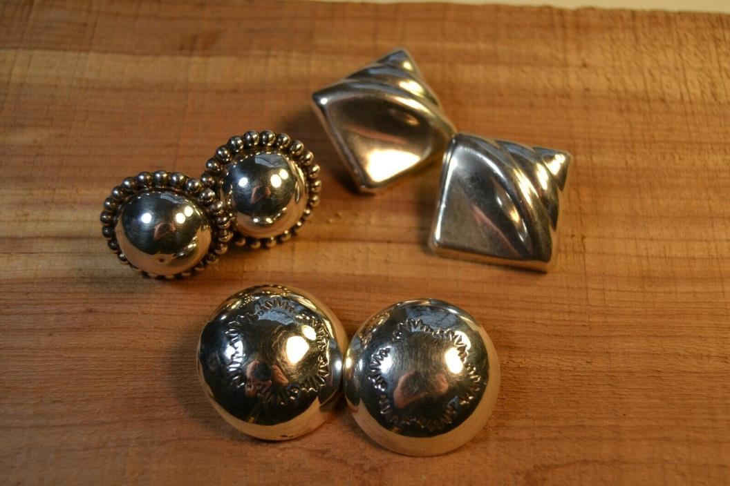 Vintage Sterling Silver Earrings Southwest Native American Style 3 Pairs 35 Gram