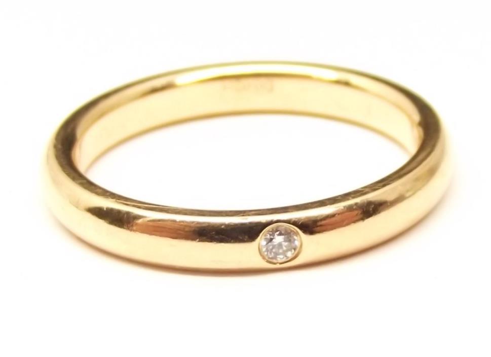 Auth Tiffany & Co 18K Gold Diamond Ring Sz 6.25 Elsa Peretti Stacking .03 Carat