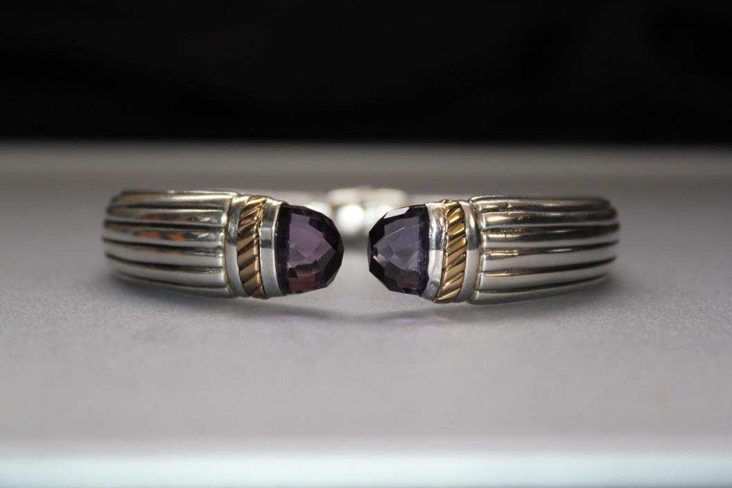 Milros Italy 18k 925 Faceted Purple Amber Cuff Bracelet Vintage Milros