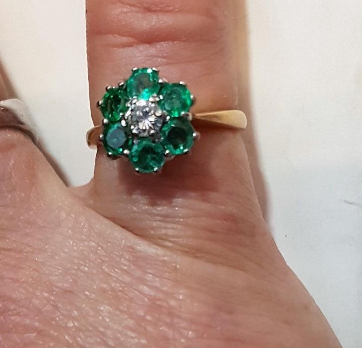 18k Gold Diamond and Green Paste Ring Georgian English Size 6  4 Grams