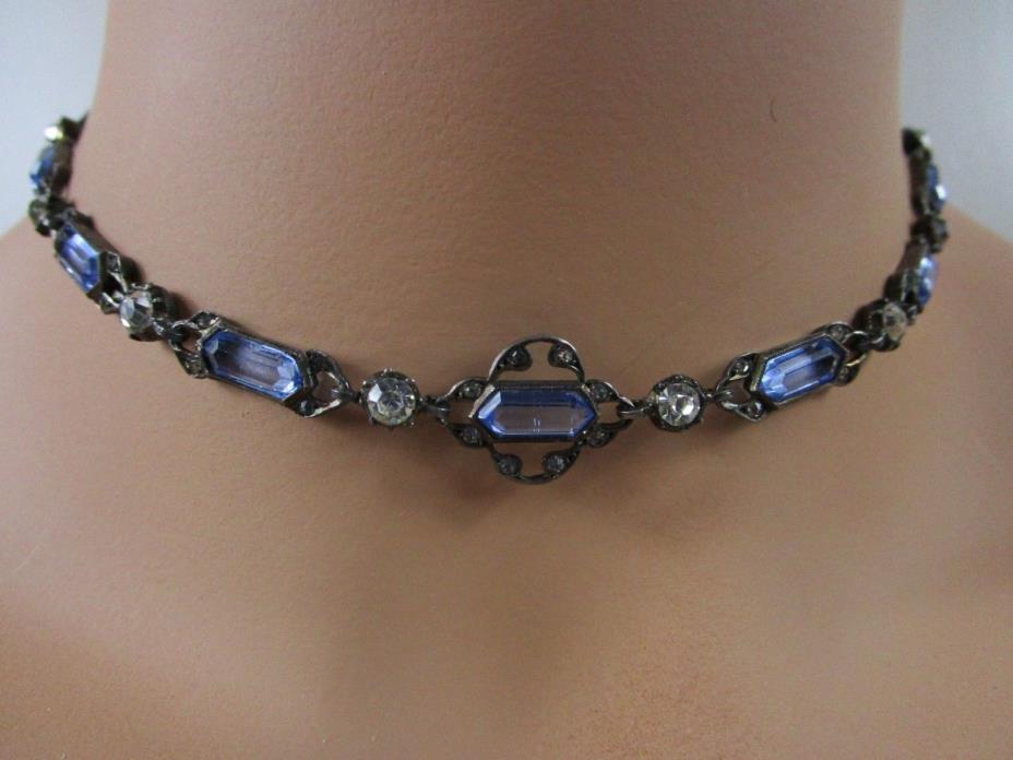 Antique Georgian Victorian Riviere Sapphire Diamond Paste Sterling Necklace