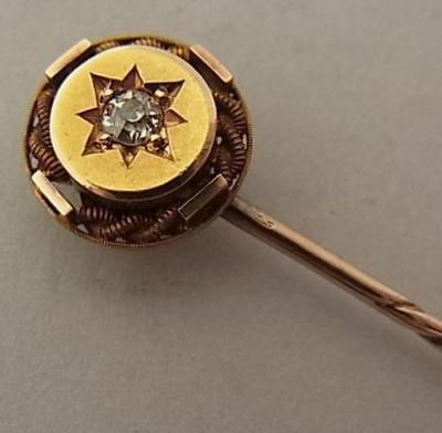 Antique Fine 15ct. Gold Stick Pin with Diamond