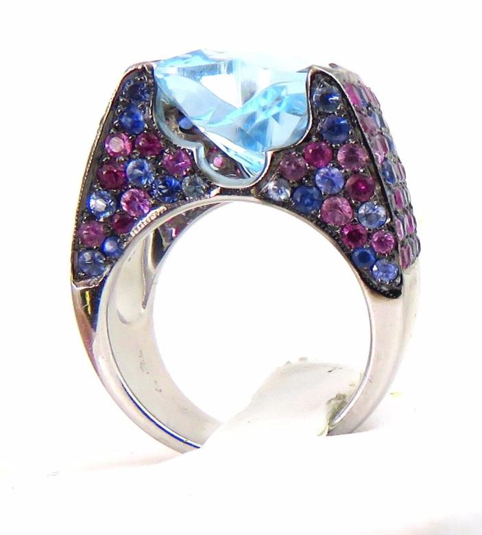 Designer Inspired 18k Gold 6ct Fancy Cut Topaz 6ct Pink Blue Sapphire RIng 17g