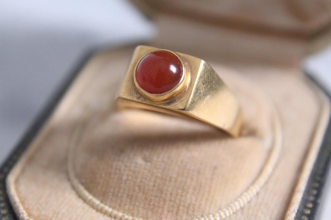 antique Georgian 9k gold + carnelian cabochon ring European 375 1800s 6.5