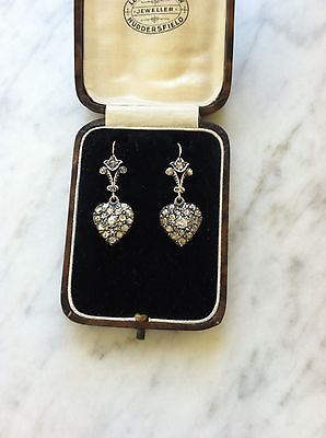 Beautiful Antique Georgian Diamond Dangly Heart Earrings