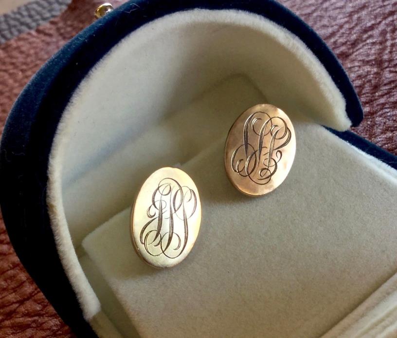 VINTAGE 10k GOLD OVAL ENGRAVED CUFFLINKS