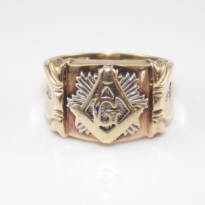 Vintage 10K Yellow Gold Craft Men's Enamel Mason Masonic Ring Size 9.5 GGB