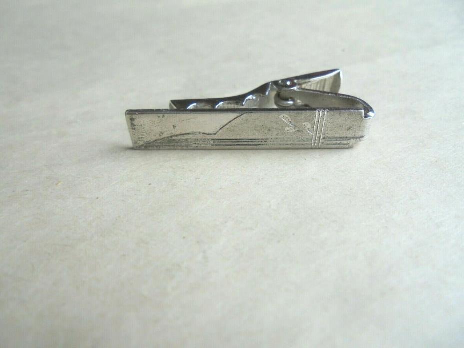 Vintage Sterling Silver Engraved Tie Bar Clip