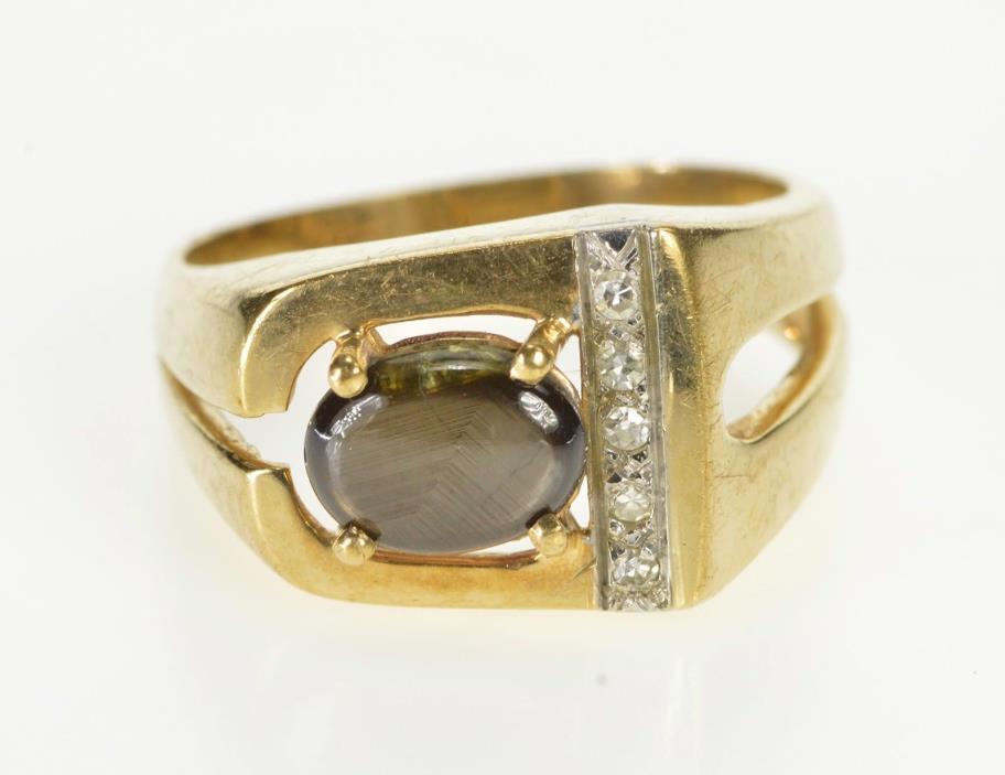 14K 1930's Black Star Sapphire Diamond Men's Ring Size 10.25 Yellow Gold *64