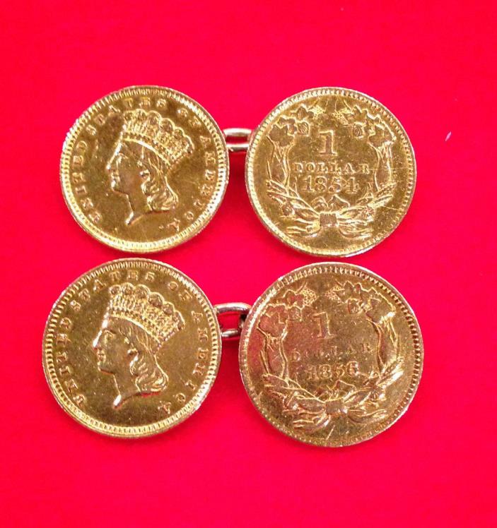 22k Gold US One-Dollar Coin cuff links (1854 &1858; 1856 & ????)