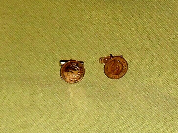 Pair of cufflinks made from Indian head pennies 1893 and 1902