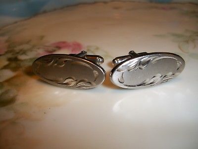 Vintage Anson STERLING Silver Cufflinks w/ Oval Shape & Diamond Cut -- 15.9 gr