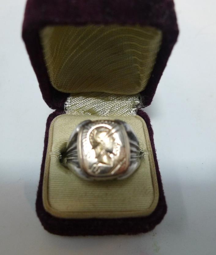 Vintage Sterling Silver 10K Gold Trojan Soldier Intaglio Velvet Burgundy Broken